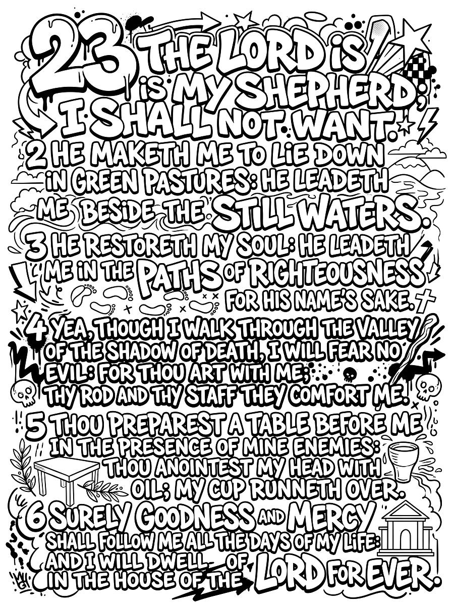A graffiti style coloring page